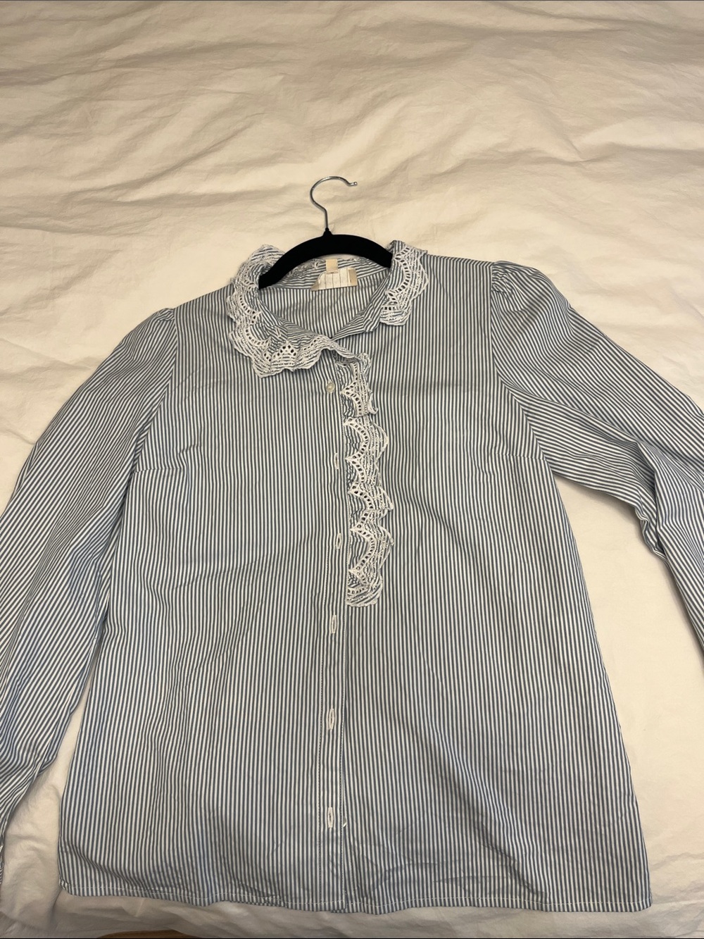 Sézane Chlo Blue Ecru Striped Lace Collar Blouse | French Style | Size 34 - Picture 5 of 5